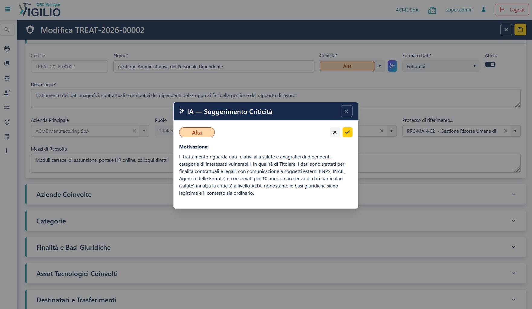 Valutazione assistita da IA della criticità trattamento